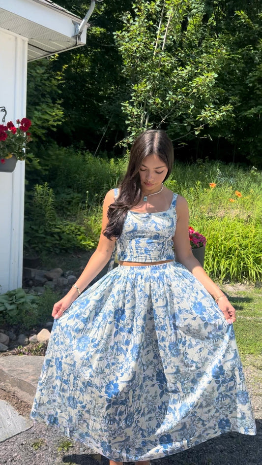 Toile Corset Top + Midi Skirt Set