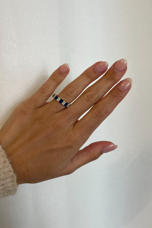Navy Square Sparkle Ring