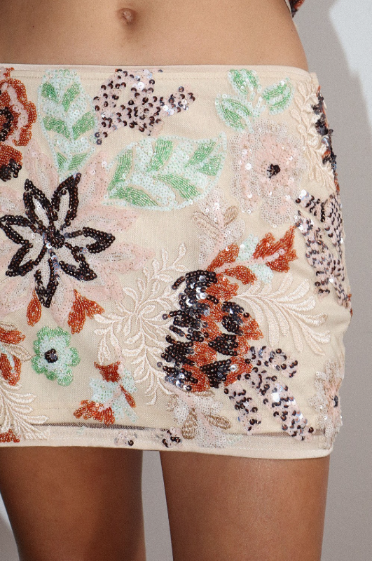 SEQUIN FLORAL MINI SKIRT