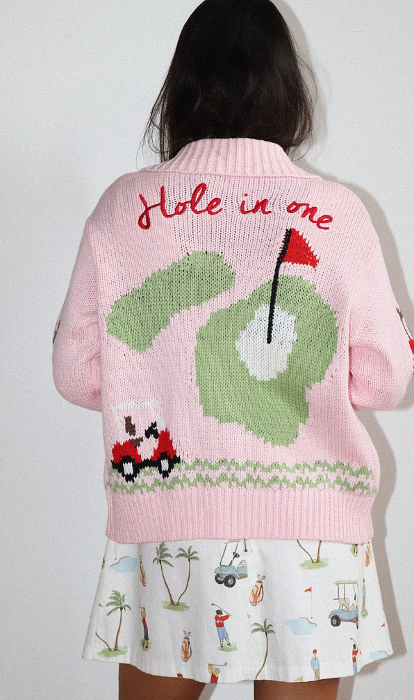 HOLE IN ONE INTARSIA ZIP SWEATER
