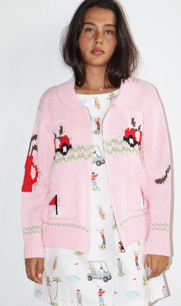 HOLE IN ONE INTARSIA ZIP SWEATER