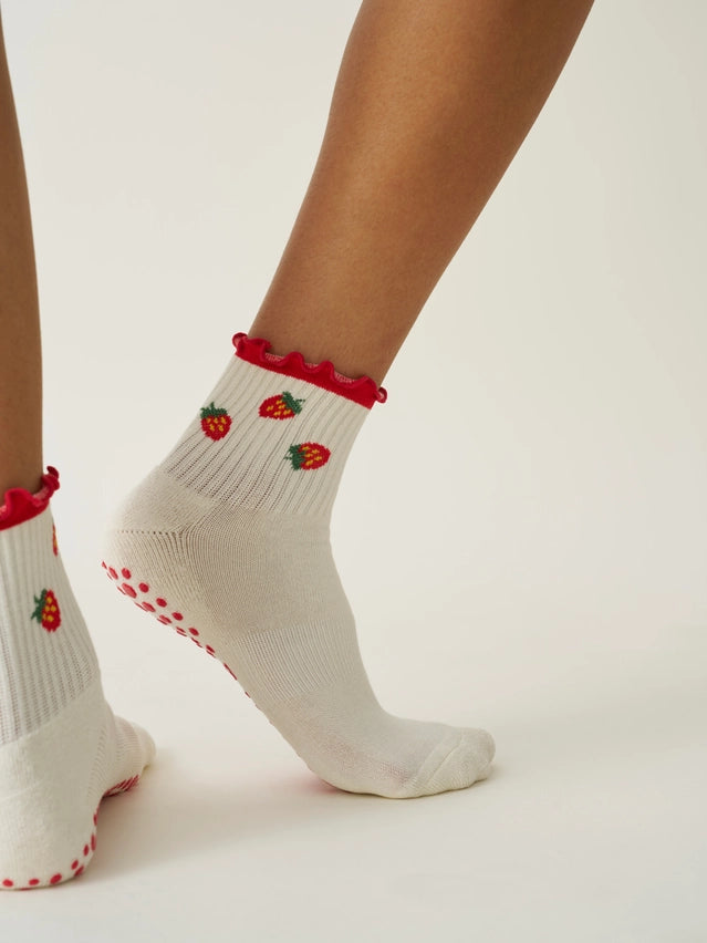 🍓 Strawberry Ruffle Grip Sock, Pilates Socks