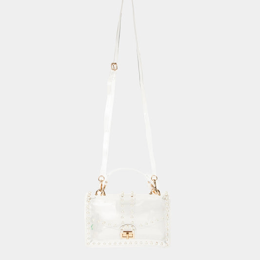 Clear Rhinestone Trim Crossbody Bag