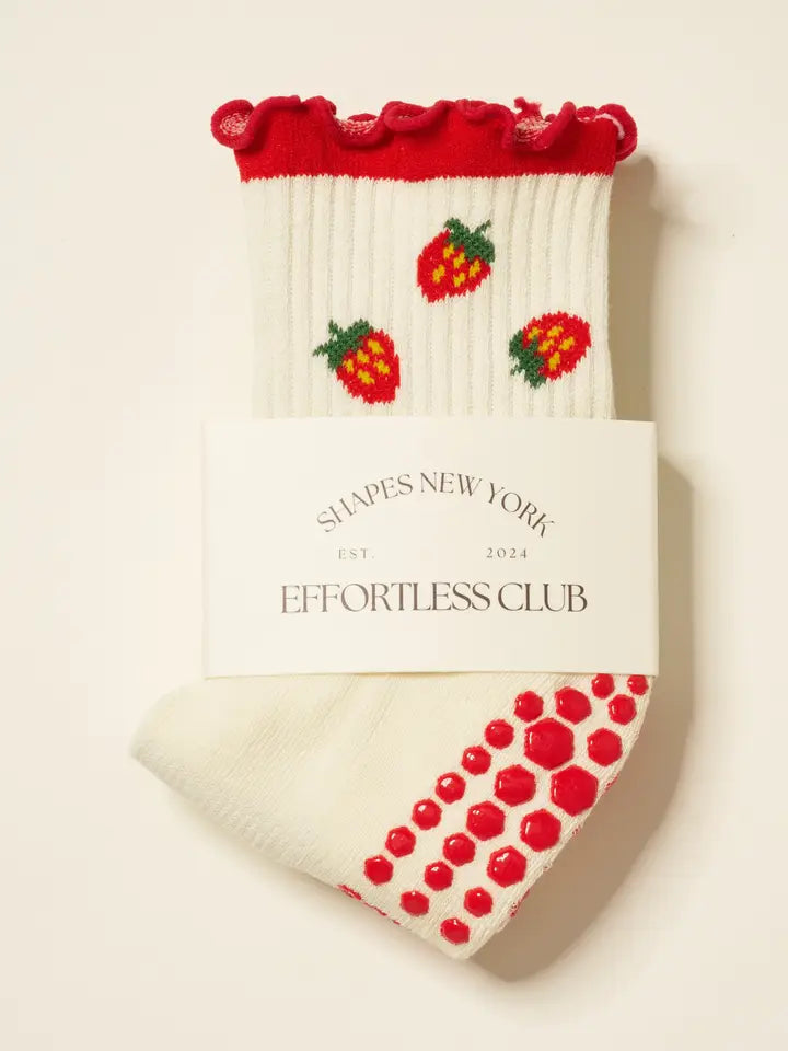 🍓 Strawberry Ruffle Grip Sock, Pilates Socks