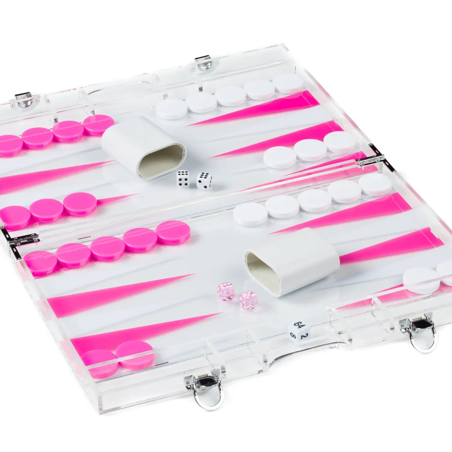 Acrylic Clear Backgammon Set in Pink and White