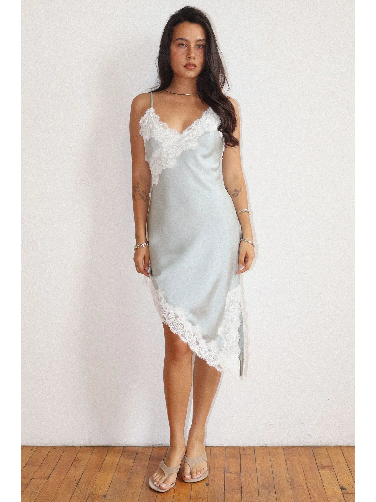 Lace Trim Bias Mini Dress