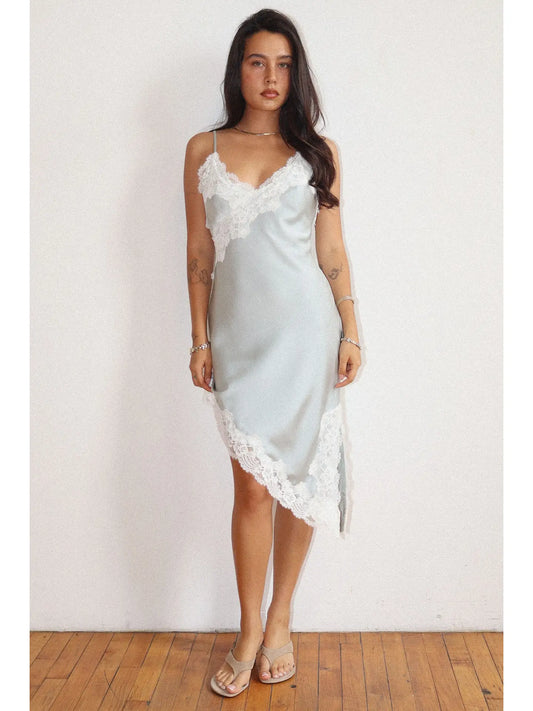Lace Trim Bias Mini Dress