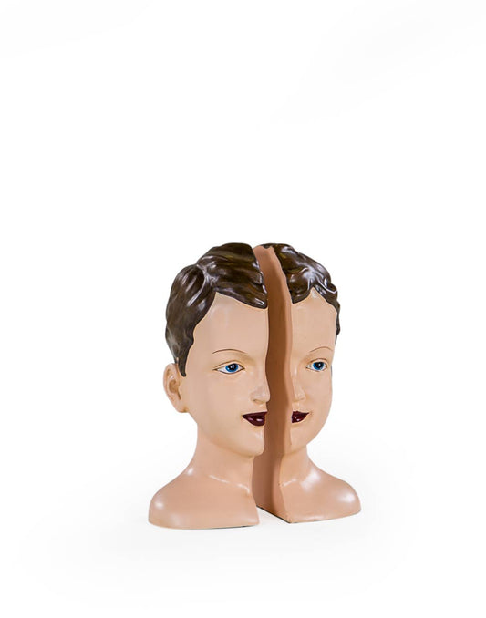 Antiqued Split Deco Head Bookends Pair