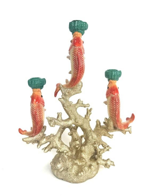 Large 3 Fish on Coral Candle Holder
