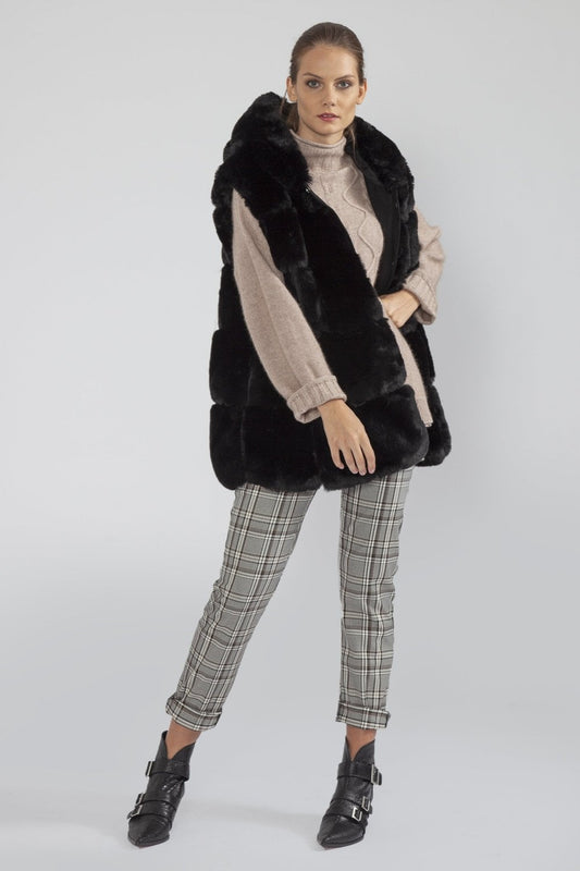 Black Faux Fur Long Hooded Vest