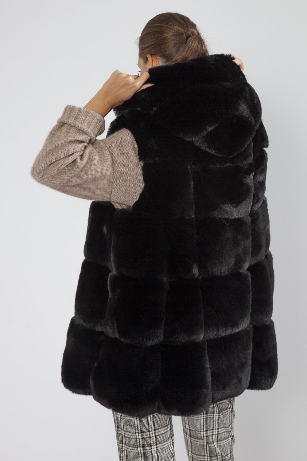 Black Faux Fur Long Hooded Vest