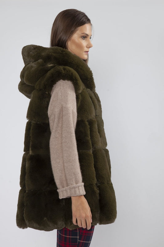 Green Faux Fur Long Hooded Vest