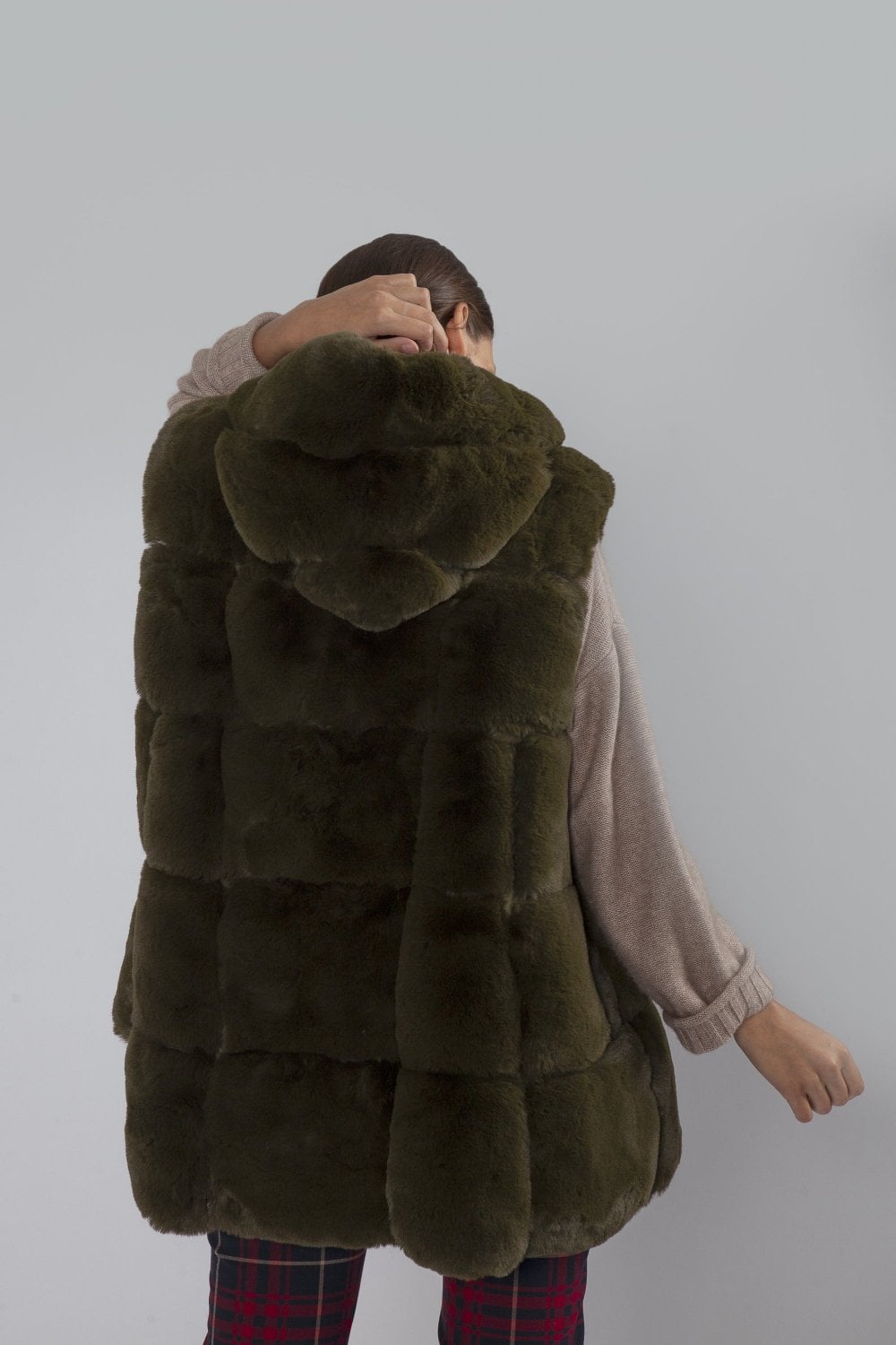 Green Faux Fur Long Hooded Vest