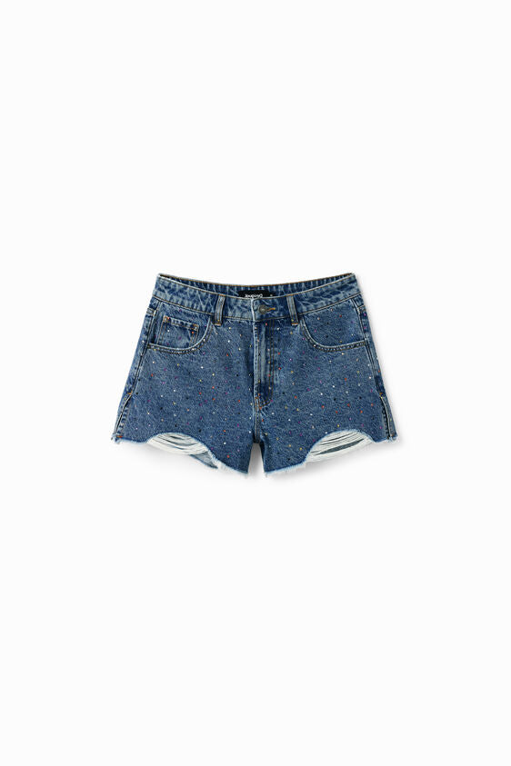 Studded denim shorts