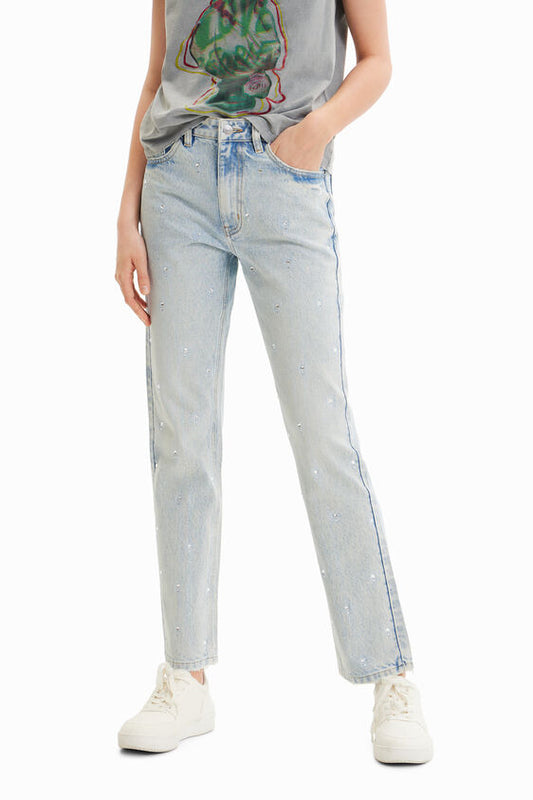 Rhinestone straight jeans