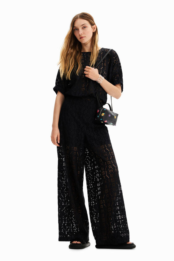 Sheer lace trousers