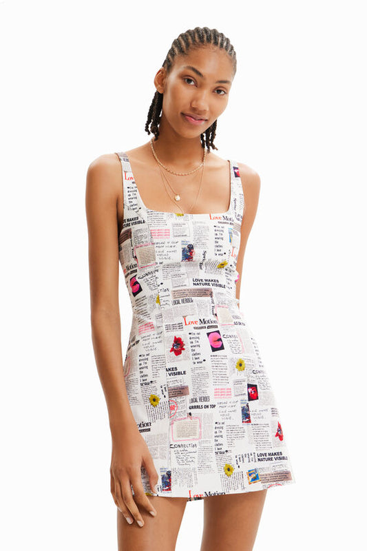 Short strappy newspaper dress